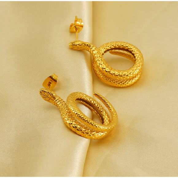 Elegant Coiled Snake Earrings 18K Gold Plated Stainless Steel - Picture 3 of 4